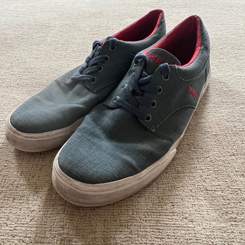 Polo Ralph Lauren Felton Mens 11D Navy Blue Ripstop Canvas Sneakers Low Top